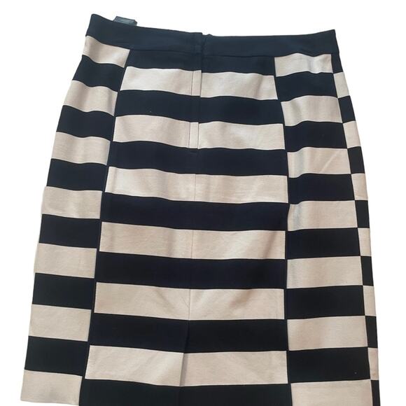 H&M Pencil Skirt 8 Casual Career Stripes Cotton Stretch Midi Zip Blue White - Picture 2 of 9